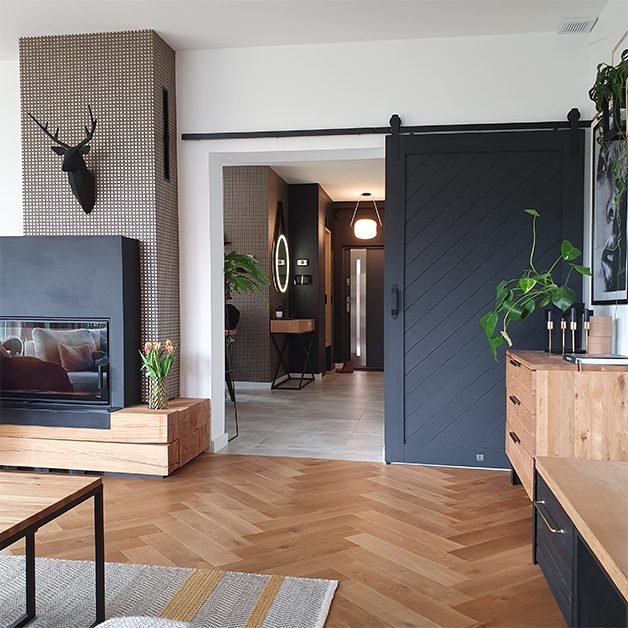 Schwarz Holzschiebetür im Wohnzimmer RENO Türen Schwarz Holzschiebetür im Wohnzimmer RENO Türen